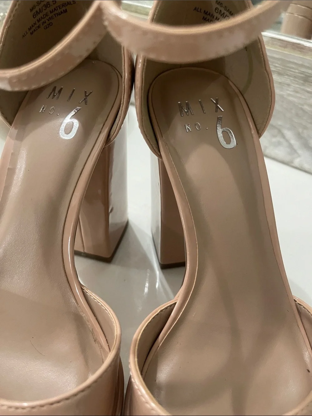 Mix No. 6 Nude Tan  Platform Block Heel Sandals Ankle Strap Sammir sz 6